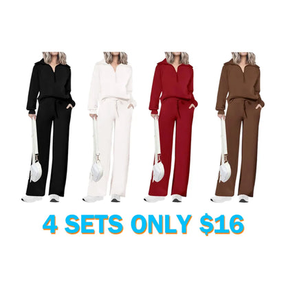 Women's wear Chic 2-Piece Set Outfits Half Zip Style