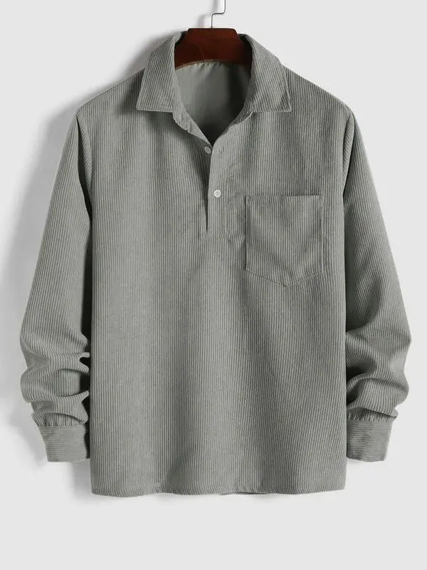 Men's Plain Pocket Half Button Corduroy Shirt