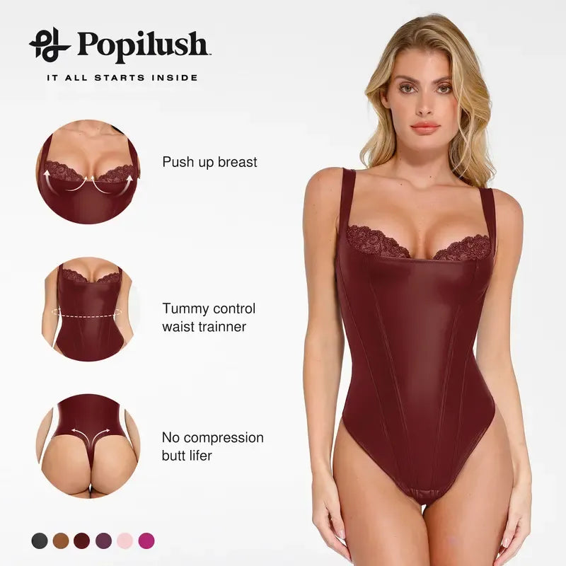 Basic Faux Leather Corset Top Supportive Shapewear