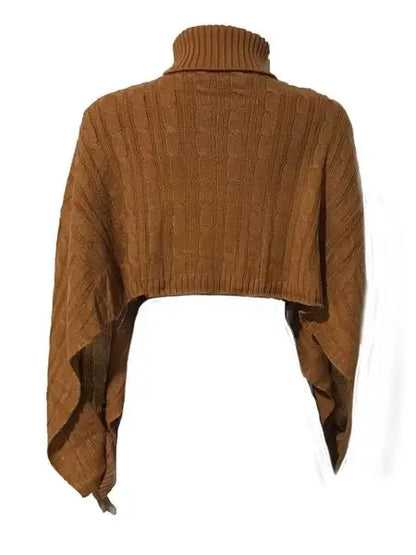 Women's Textured Split Sleeve Turtle Neck Cropped Sweater
