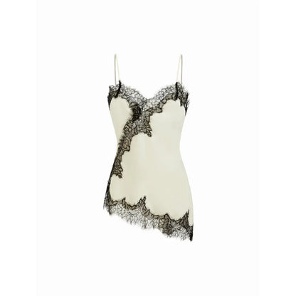 V-neck Floral Lace Lettuce Trim Cami Blouse