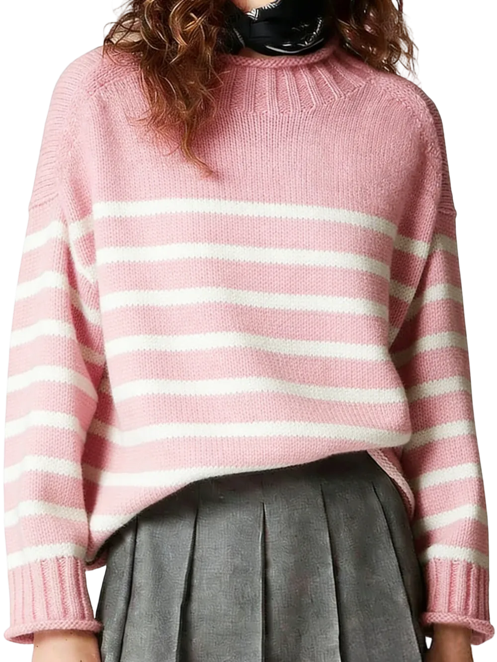 Women's loose-fitting turtleneck chunky knit sweater