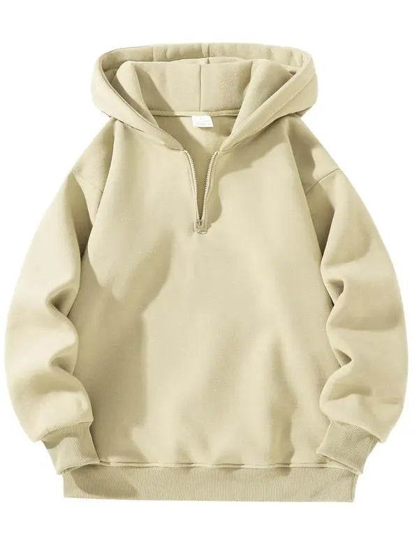 Plain Half Zip Drop Shoulder Essentials Hoodie