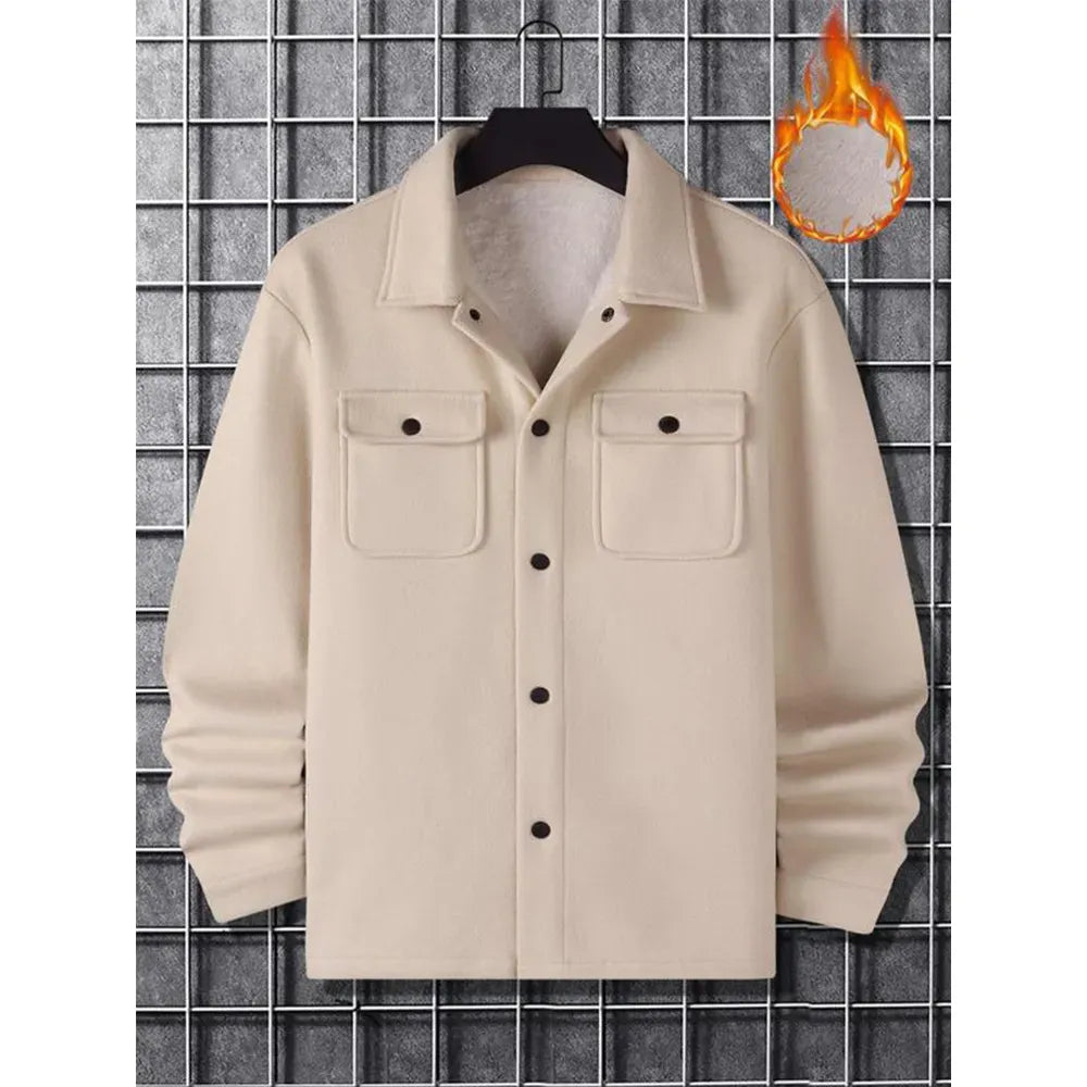 Men's casual warm button-down pocket jacket