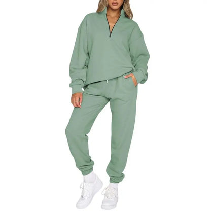 Women 2 Piece Outfits Sweatsuit Oversized Half Zip Pullover Long Sleeve Sweatshirt Jogger Pants Set with Pockets