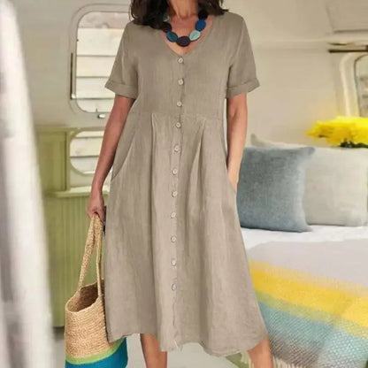 Women's Cotton Linen Midi Dress