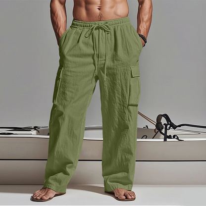Men's Cargo Pants Trousers Summer Pants Beach Pants Gauze Pants Drawstring Elastic Waist Multi Pocket Plain Comfort Breathable Outdoor Daily Holiday Fashion Classic Style