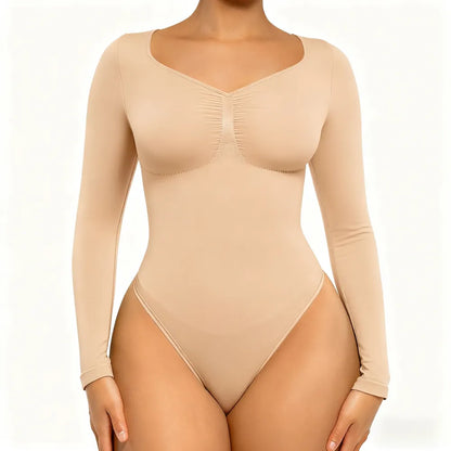 Women's Seamless Sculpt Long Sleeve Thong Comfortable Bodysuit for