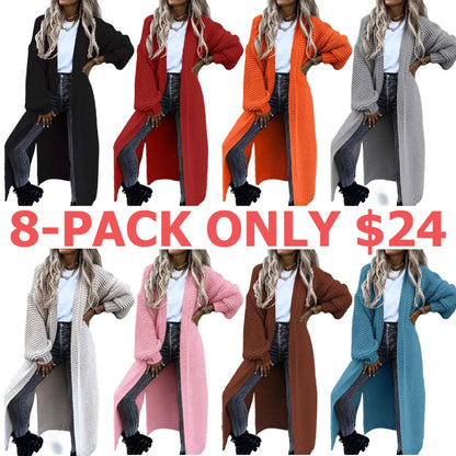 Women's Solid Split Hem Bishop Sleeve Open Front Longline Cardigan, Knit Clothing for Daily Wear, Womenswear