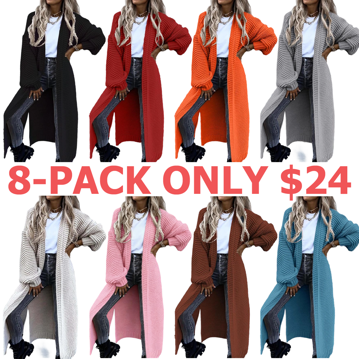 Women's Solid Split Hem Bishop Sleeve Open Front Longline Cardigan, Knit Clothing for Daily Wear, Womenswear