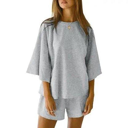 Pajama Sets 3/4 Sleeve Oversized Tops And Elastic Waist Shorts