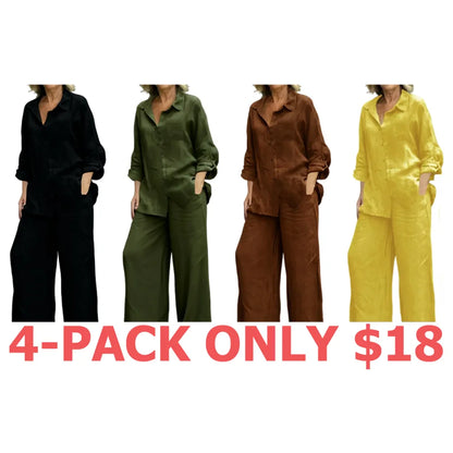 Women's Solid Color Shirt & Wide Leg Pants Set