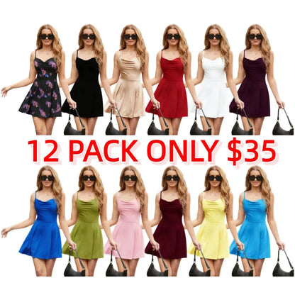Women's Sleeveless Style Sexy Satin Square Neck Tummy Control with Inbuilt Bra Casual