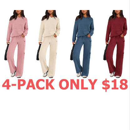 Womens Fall Outfit 2-Piece Knitted Sets Hoodie Tracksuits Wide Leg Pants With Pocket And DrawString Long Sleeve Hooded Kangoroo Pocket Tops Knitwear Sporty Loungwear, Womenswear Travel Outfit