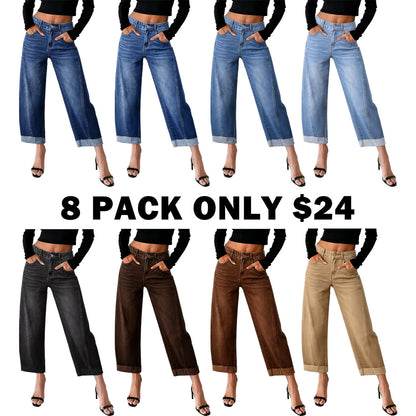Women's High Waisted Wide Leg Cropped Denim Jeans