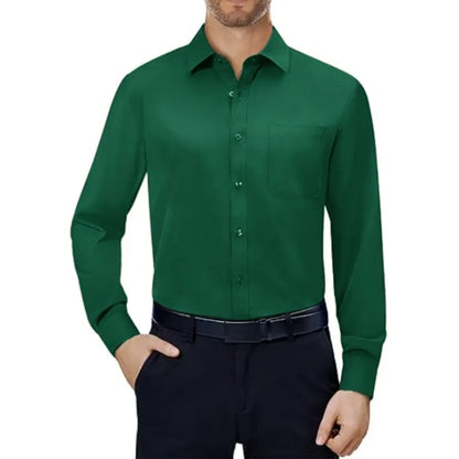 💪Mens Dress Shirts 4-Way Stretch Long Sleeve Collared Casual Solid Wedding Dating Button Down Shirt