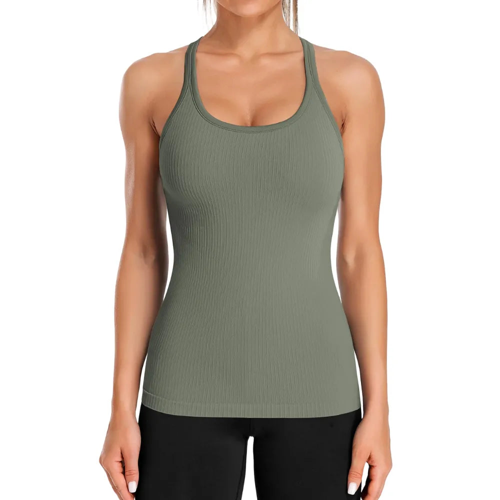 Women's Ribbed Sports Tank Top — Built-in Bra
