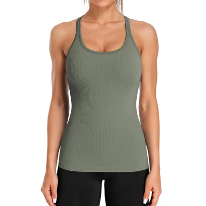 Women's Ribbed Sports Tank Top — Built-in Bra