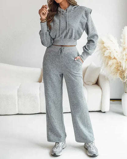 Long Sleeve Sweatshirt and Casual Wide Leg Sweatpants Set