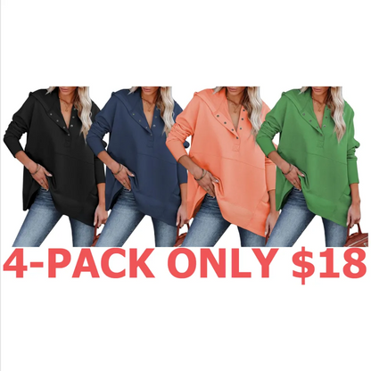 Women's Casual Oversized Sweatshirts Hoodies Button V Neck Long Sleeve Cotton Henley Pullover Hooded Tops 2025 Womenswear Winter Outfits Clothes