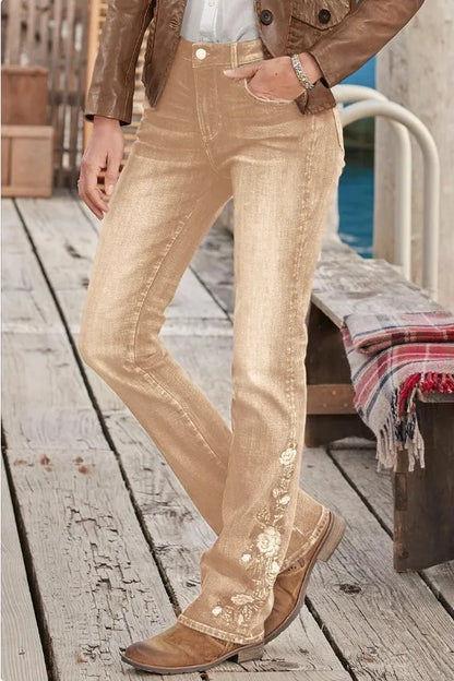 🔥LAST DAY 80% OFF🔥Mid-waist bootcut jeans with floral embroidery
