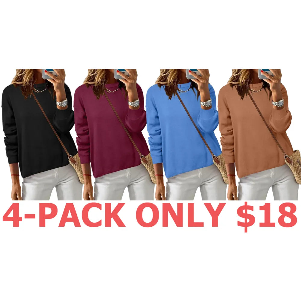 Women's 100% Cotton Crew Neck Fall Casual Relaxed Fit Sweater Tops 2025