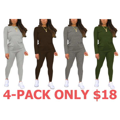 Women's Minimalist Chic Solid Long Sleeve & Elastic Waist Pants Set