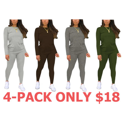 Women's Minimalist Chic Solid Long Sleeve & Elastic Waist Pants Set