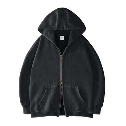 Oversized Acid Wash Hoodies Sweatshirt with Double Zip Up