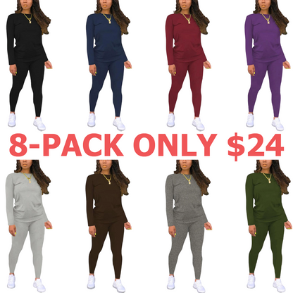 Women's Minimalist Chic Solid Long Sleeve & Elastic Waist Pants Set
