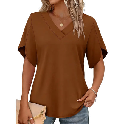 FASHION Womens Summer Tops Short Petal Sleeve Shirts V Neck Outfits Clothes