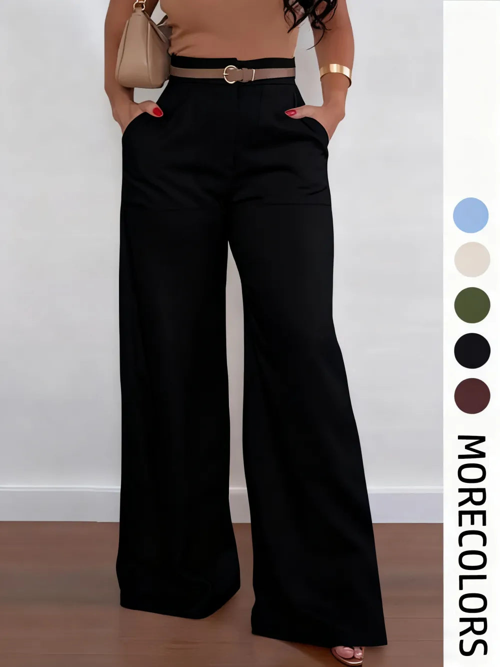 Women's Solid High Waist Wide Leg Pants