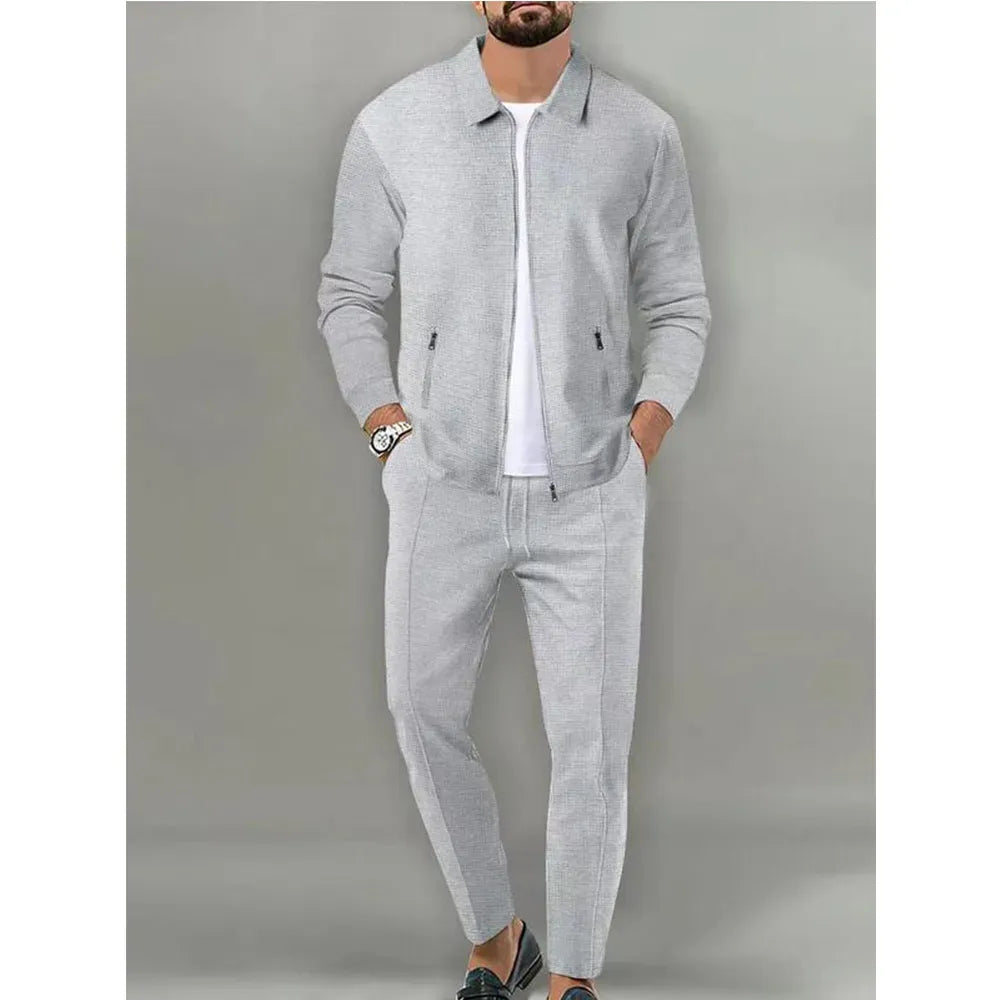 Men’s Zip-Up Tracksuit Set – Sporty 2-Piece Jacket & Pants with Drawstring Waist