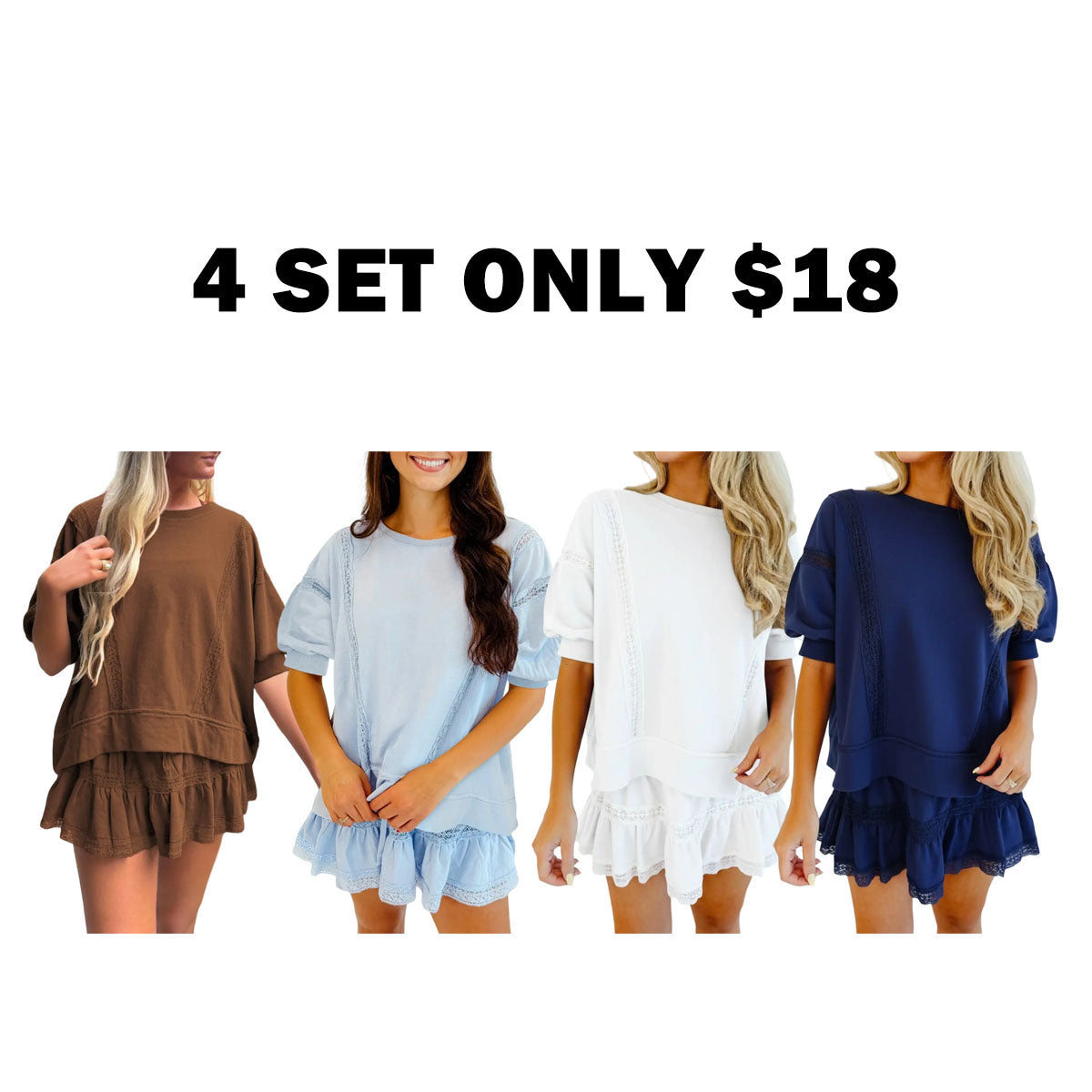 Women's 2 Piece Cotton Lace Trim Outfit Set