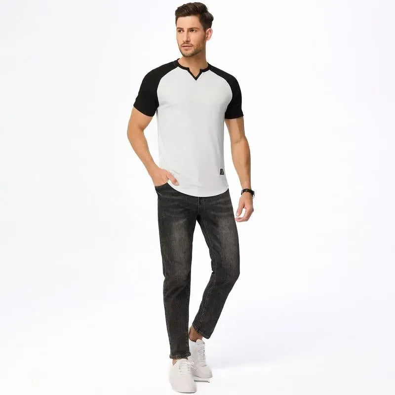 Men's V-Neck Longline Henley Muscle Tee