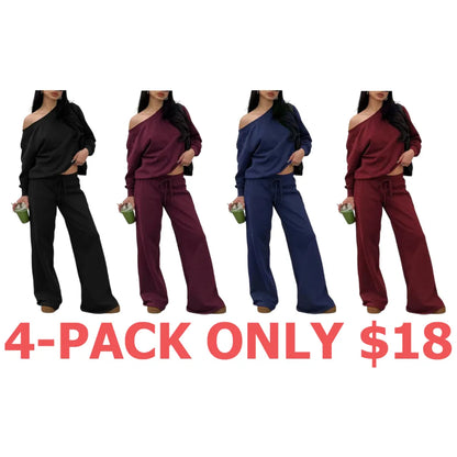 Women Off the Shoulder Long Sleeve Jumper & Pants 2 Piece Set Casual Fall Sweatsuit Outfits Jumper Suit
