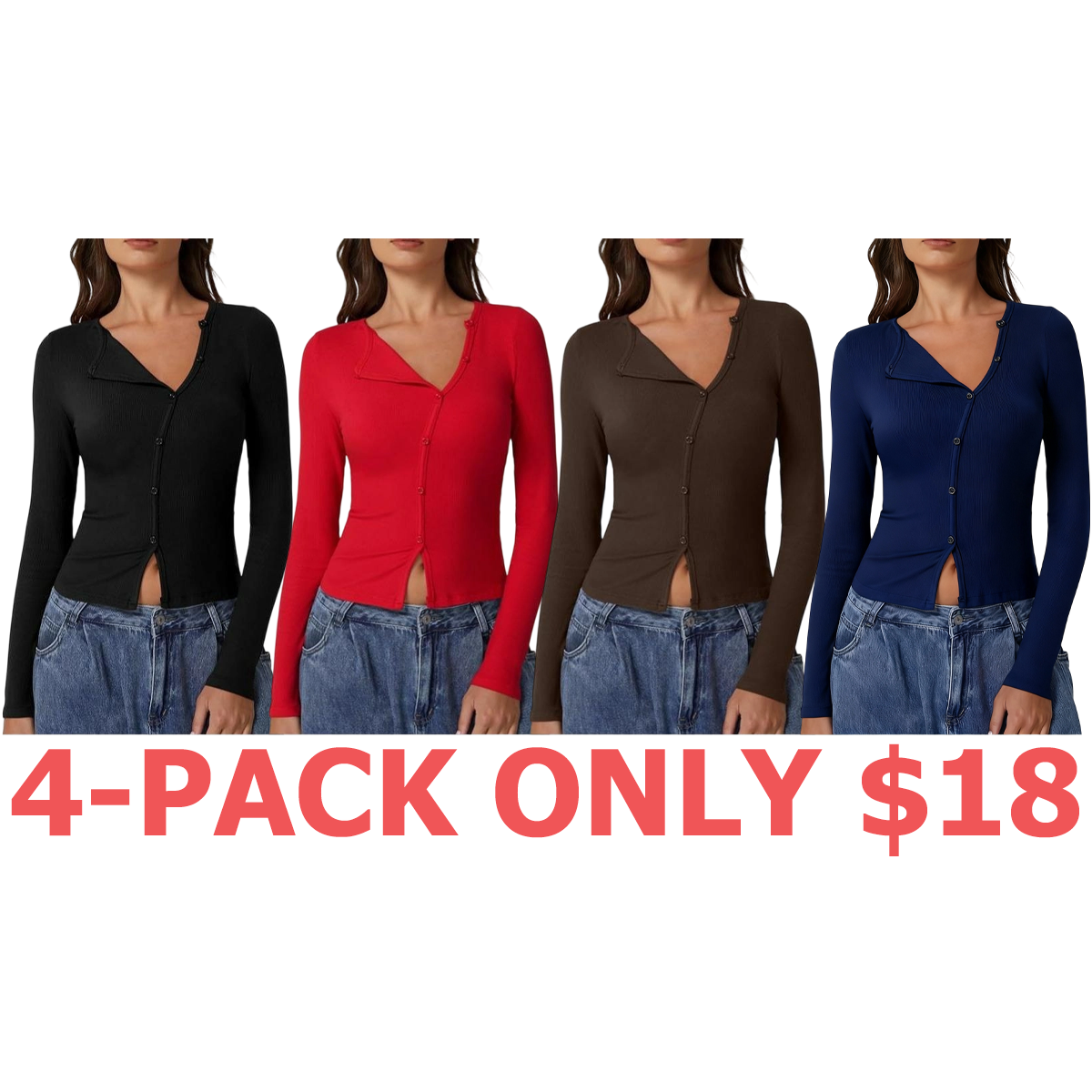 Women's Long Sleeve Ribbed Crewneck Shirts