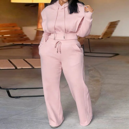 Long Sleeve Sweatshirt and Casual Wide Leg Sweatpants Set