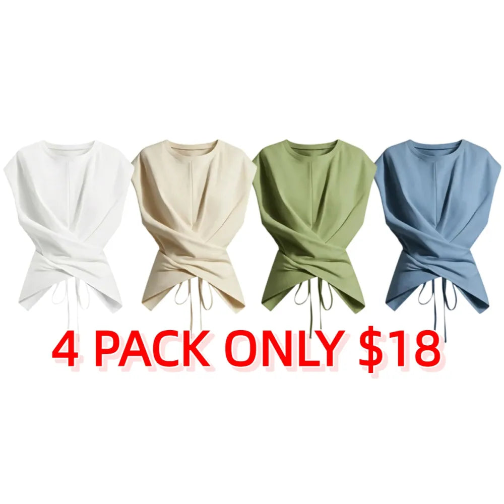 Women's Knitted Round Neck Drop Shoulder Sleeve Fitted T-Shirt