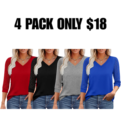3/4 Long Sleeve V-Neck Lace Tunic