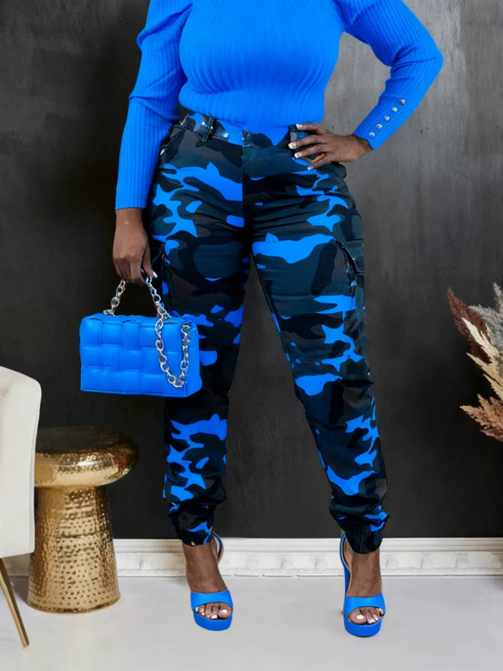 Women's Camo Print Button Fly Cargo Pants