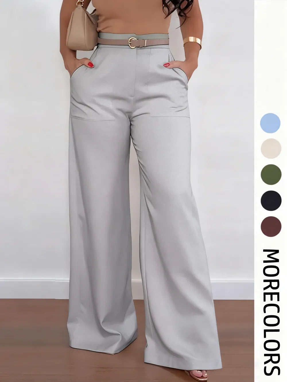 Women's Solid High Waist Wide Leg Pants