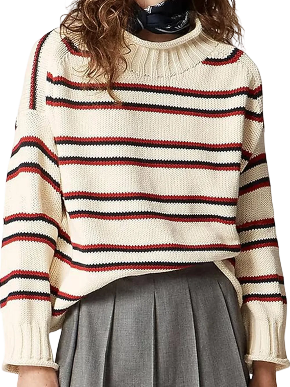 Women's loose-fitting turtleneck chunky knit sweater