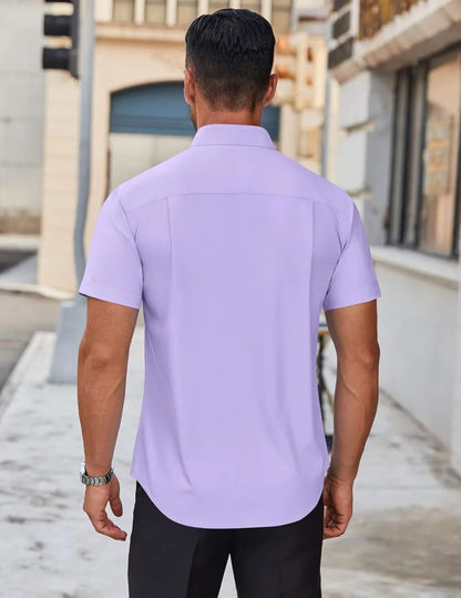 Mens Short Sleeve Dress Shirts Wrinkle Free Casual Button Down Shirts Summer Untucked Dress Shirt