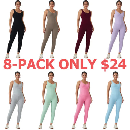 V Neck Butt Lifting Workout Jumpsuit with Pockets