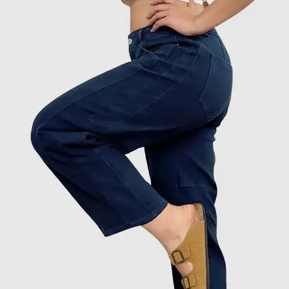 Solid Stitch Detail Mid Waist Crop Baby Barrel Pants