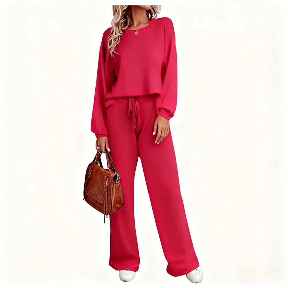 Womens Fall Winter Casual Solid Knitted 2 Piece Sets Long Sleeve Hoodie