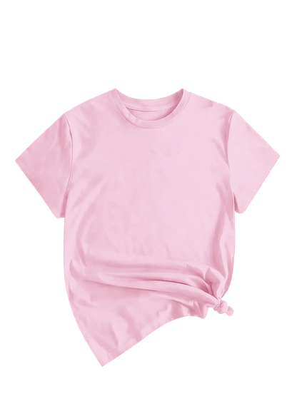 Women's Solid Round Neck Tee, Casual Short Sleeve Crew Neck T-Shirt for Summer
