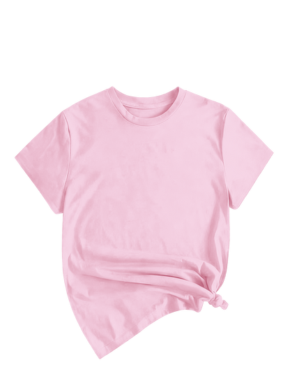 Women's Solid Round Neck Tee, Casual Short Sleeve Crew Neck T-Shirt for Summer