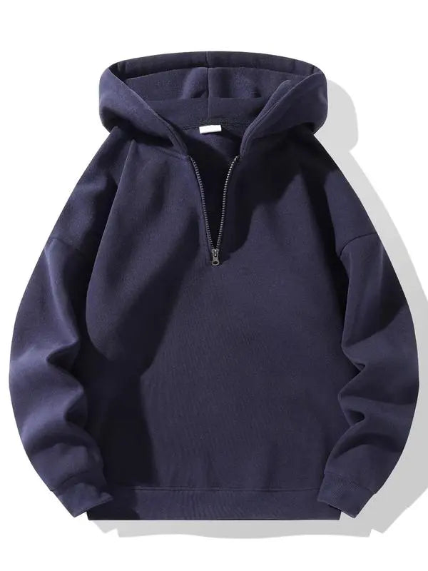 Plain Half Zip Drop Shoulder Essentials Hoodie